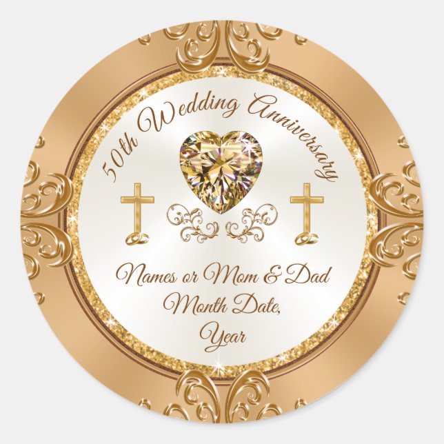 Golden Personalized, 50th Anniversary Stickers (Front)