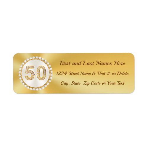 Golden Personalized Address Labels for 50th Label