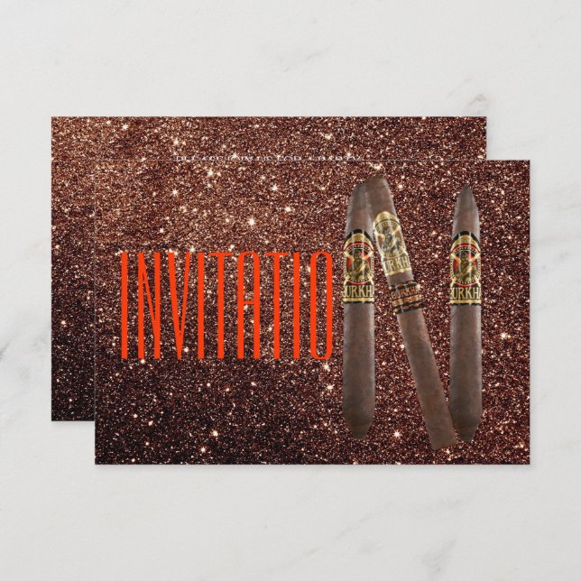 Golden Personalized Cigaro Invitation Glitter VIP (Front/Back)