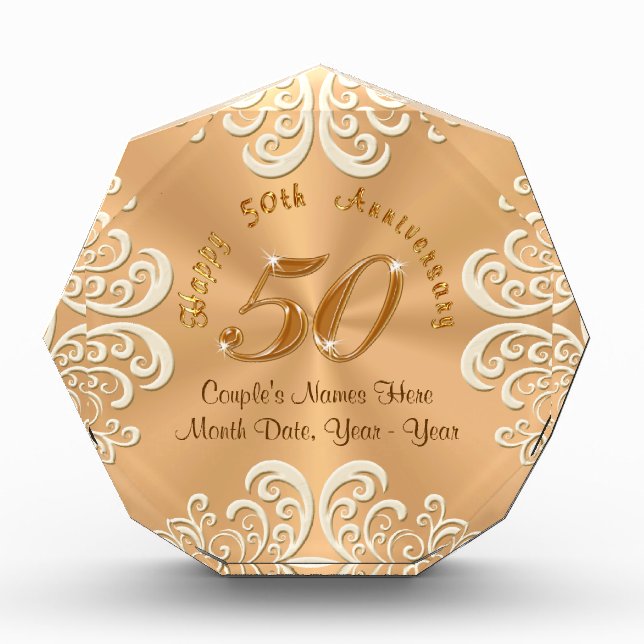 Golden Personalized Happy 50th Anniversary Gifts (Front)