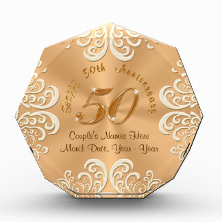 Golden Personalized Happy 50th Anniversary Gifts Award