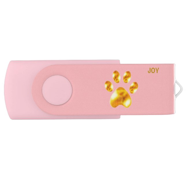 Golden pet paw on pink flash drive (Front)