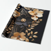 Golden Petals: Floral on Black