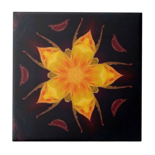 Golden petals flower geometric design ceramic tile