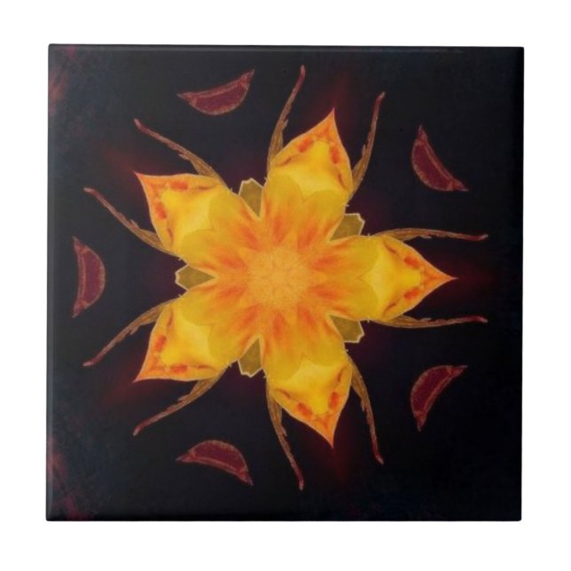 Golden petals flower geometric design ceramic tile (Front)
