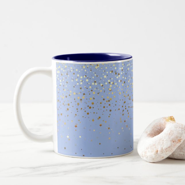 Golden Petite Stars Coffee Mug- Blue Two-Tone Coffee Mug (With Donut)