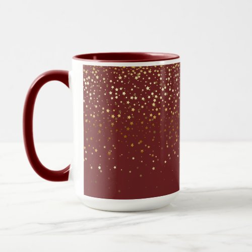 Golden Petite Stars Two_Tone Coffee Mug_Burgundy Mug
