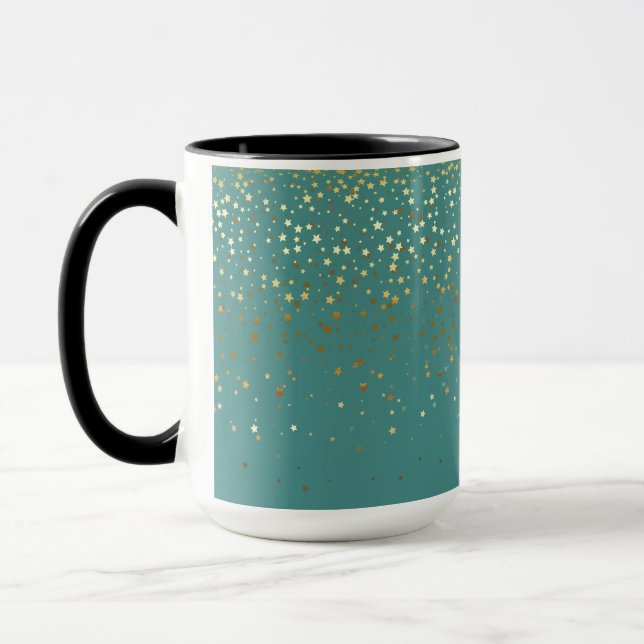 Golden Petite Stars Two-Tone Coffee Mug-Coral Mug (Left)