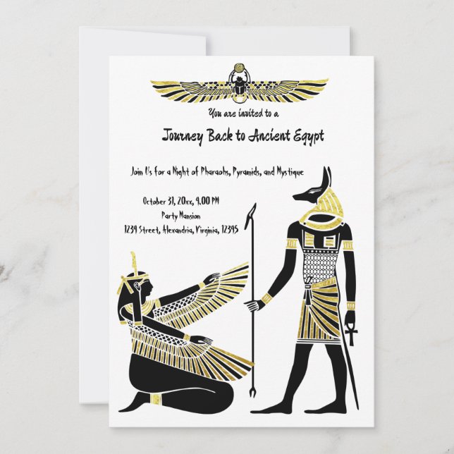 Golden Pharaoh’s Blessing: Ancient Egyptian Art Invitation (Front)