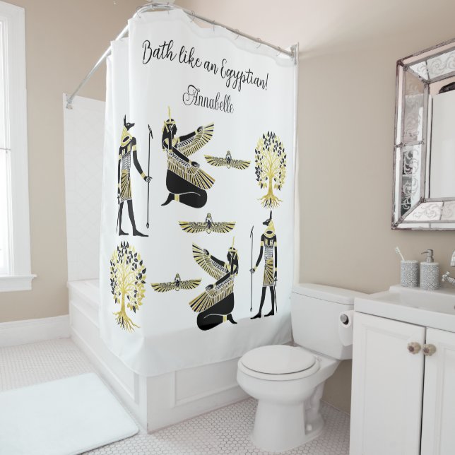 Golden Pharaoh’s Blessing: Ancient Egyptian Art Shower Curtain (In Situ)