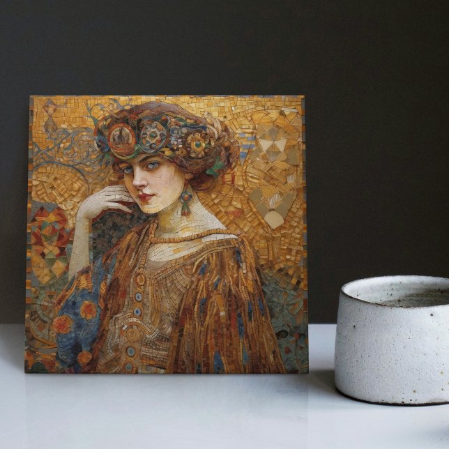 Golden Phase Gustav Klimt Mosaic Edwardian Woman Ceramic Tile (Creator Uploaded)