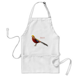 Golden pheasant bird cartoon illustration adult apron