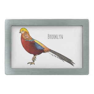 Golden pheasant bird cartoon illustration belt buckle