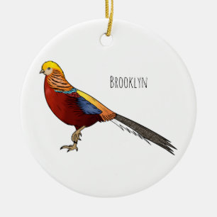 Golden pheasant bird cartoon illustration ceramic ornament