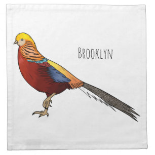 Golden pheasant bird cartoon illustration cloth napkin