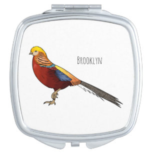 Golden pheasant bird cartoon illustration compact mirror