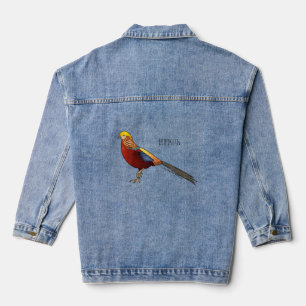Golden pheasant bird cartoon illustration denim jacket