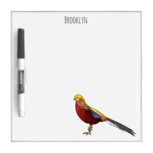 Golden pheasant bird cartoon illustration dry erase board