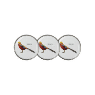 Golden pheasant bird cartoon illustration golf ball marker