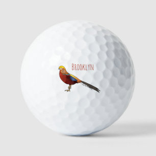 Golden pheasant bird cartoon illustration golf balls
