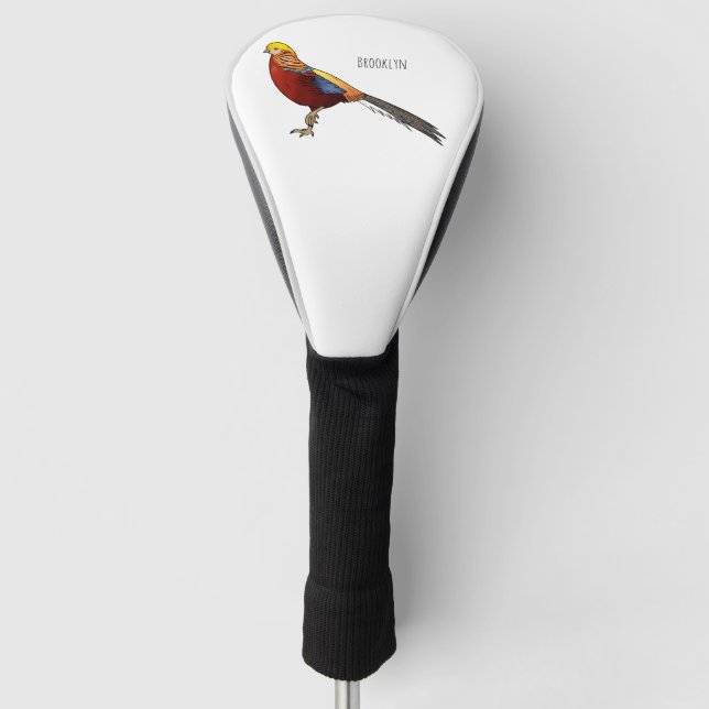 Golden pheasant bird cartoon illustration  golf head cover (Front)