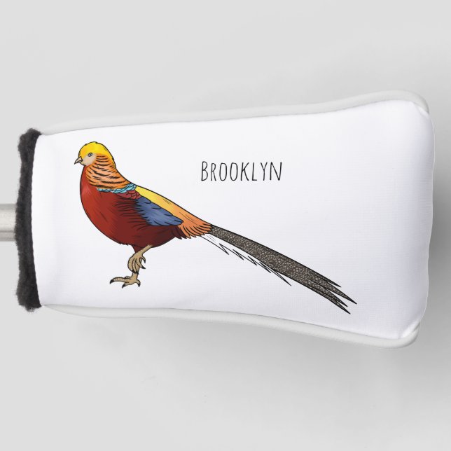 Golden pheasant bird cartoon illustration  golf head cover (Front)