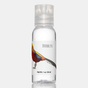 Golden pheasant bird cartoon illustration hand sanitizer