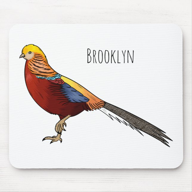Golden pheasant bird cartoon illustration mouse pad (Front)