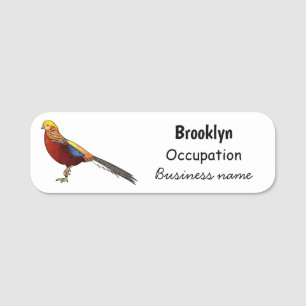Golden pheasant bird cartoon illustration name tag