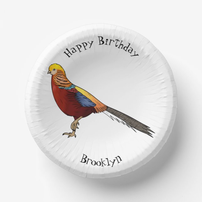 Golden pheasant bird cartoon illustration  paper bowls (Front)