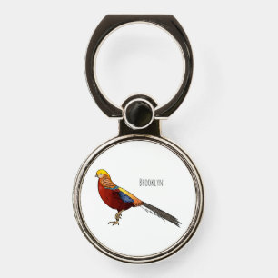 Golden pheasant bird cartoon illustration phone ring stand