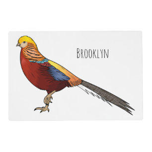 Golden pheasant bird cartoon illustration placemat