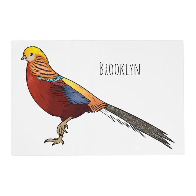 Golden pheasant bird cartoon illustration placemat (Front)
