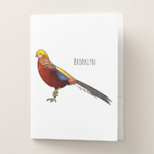 Golden pheasant bird cartoon illustration pocket folder