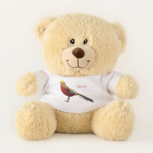 Golden pheasant bird cartoon illustration teddy bear