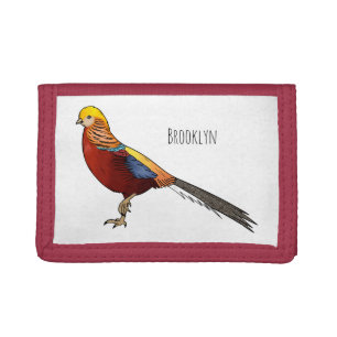 Golden pheasant bird cartoon illustration tri-fold wallet