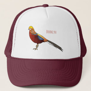 Golden pheasant bird cartoon illustration trucker hat