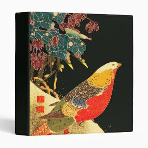 Golden Pheasant in Snow Antique Japanese Floral  3 Ring Binder