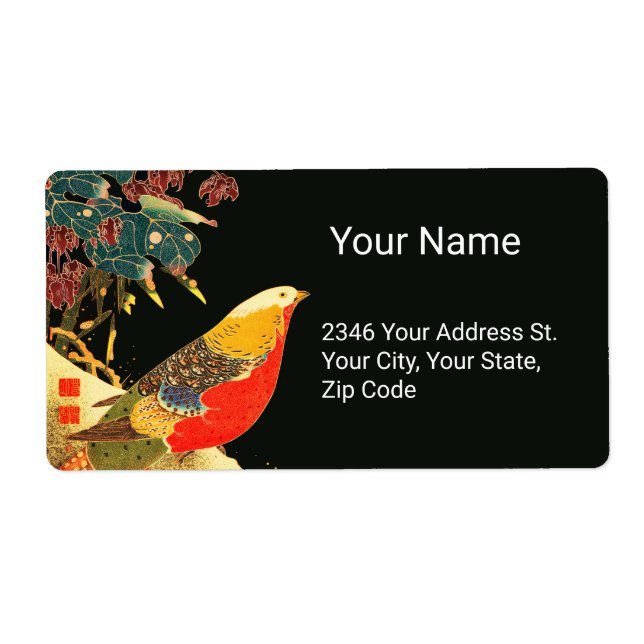 Golden Pheasant in Snow Antique Japanese Floral  Label (Front)