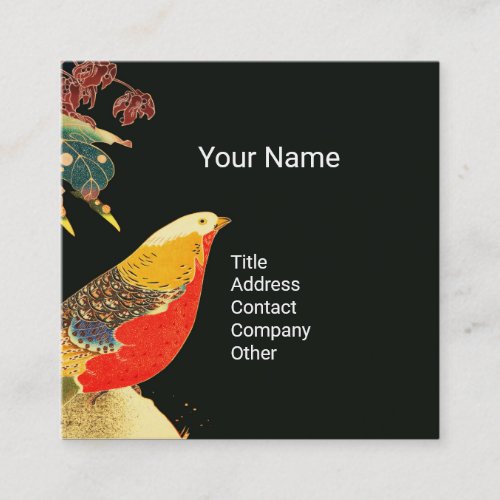 Golden Pheasant in Snow Antique Japanese Floral  Square Business Card