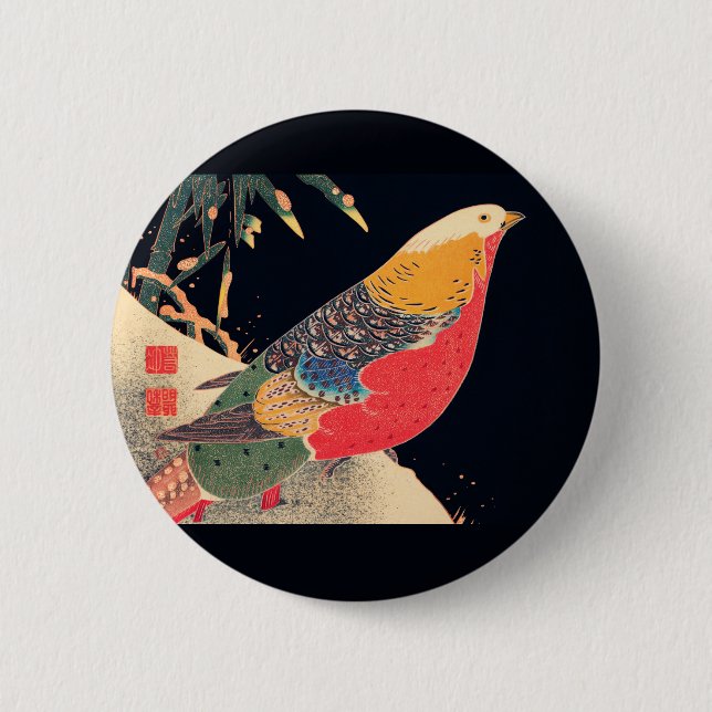 Golden Pheasant in the Snow by Ito Jakuchu Button (Front)