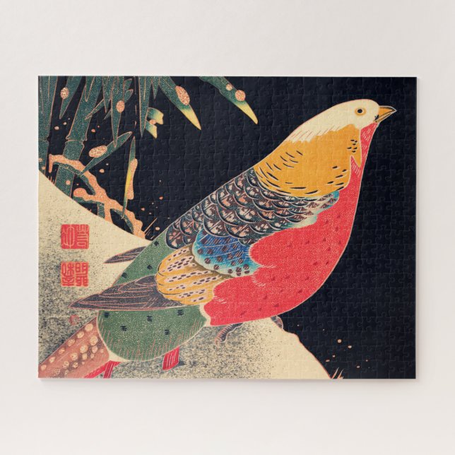 Golden Pheasant in the Snow by Ito Jakuchu Jigsaw Puzzle (Horizontal)