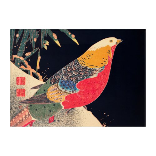Golden Pheasant Vintage Bird Japanese Woodblock Pr Acrylic Print