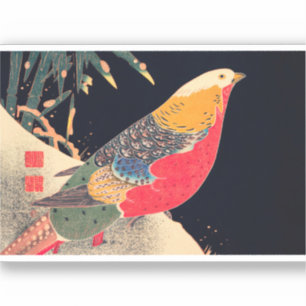 Golden Pheasant Vintage Bird Japanese Woodblock Pr Sticker