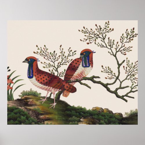 Golden Pheasants Antique Chinese Poster Poster