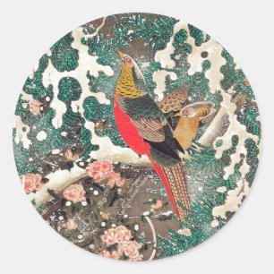 Golden Pheasants in Snow by Ito Jakuchu Classic Round Sticker