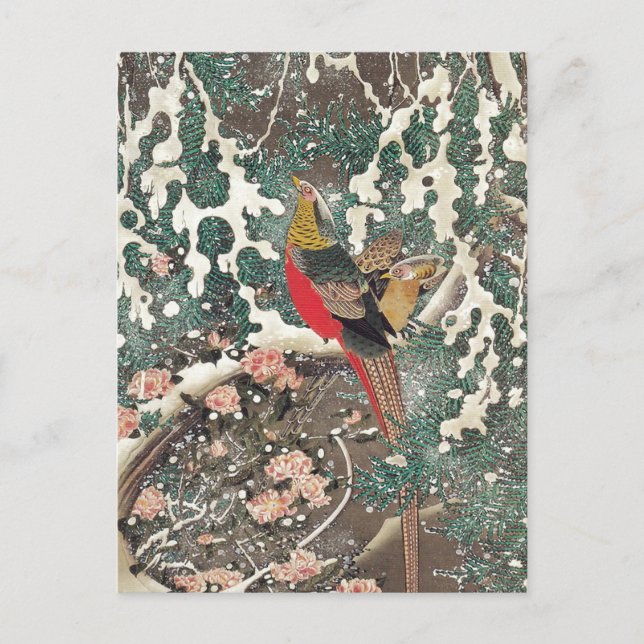 Golden Pheasants in Snow by Ito Jakuchu Postcard (Front)