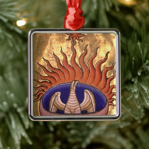 Golden Phoenix Bird Rising From the Flames Metal Ornament
