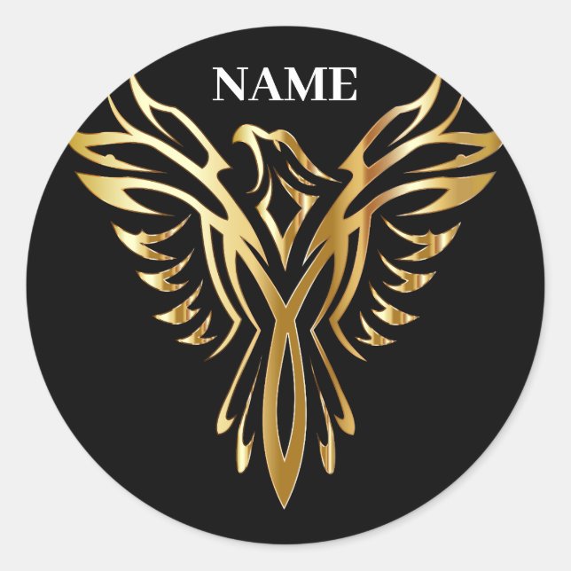 Golden phoenix, elegance classic round sticker (Front)