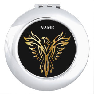 Golden phoenix, elegance compact mirror
